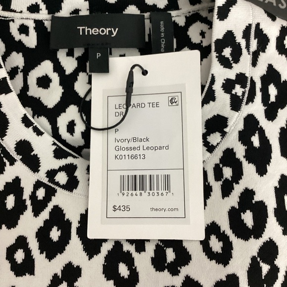 Theory Leopard Tee Dress Glossed Leopard Ivory Black Size P - Picture 6 of 7